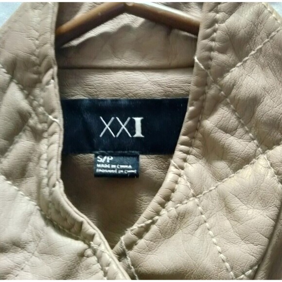 Vintage XXI Blazer Top Small Short Sleeve Vegan Leather Tan - Picture 2 of 2